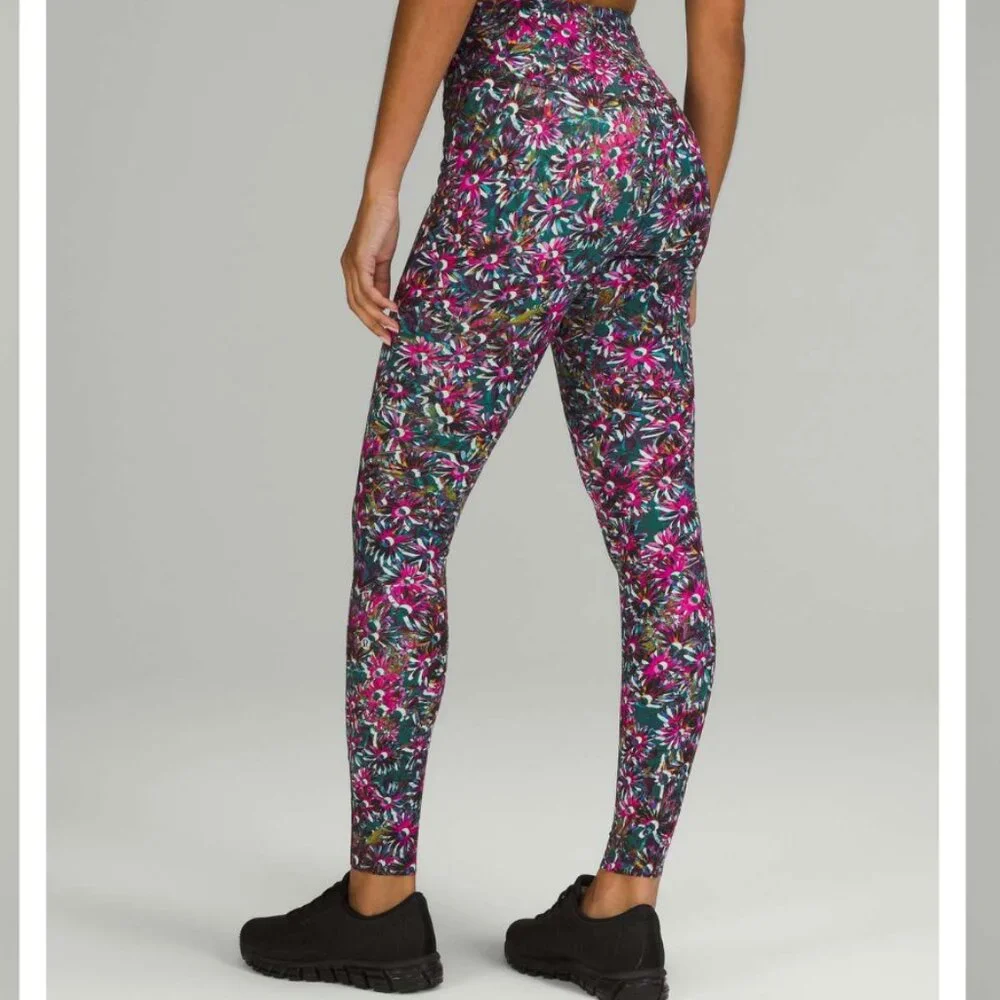 Lululemon High Rise Base Pace Tight Brushed Leggings in Floral Electric Size 8